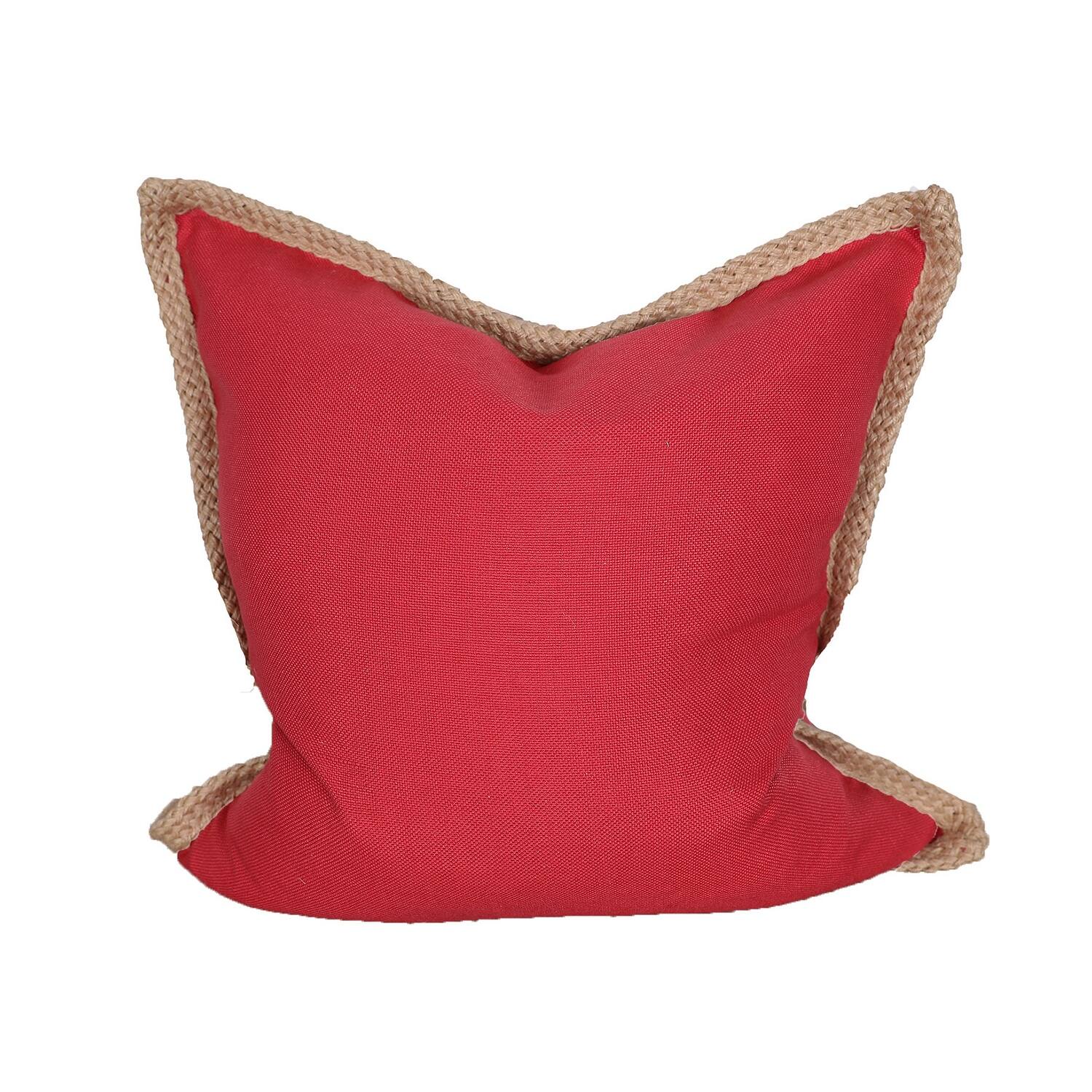 HomeRoots 24" X 24" Brown and Red Polyester Zippered Pillow with Jute